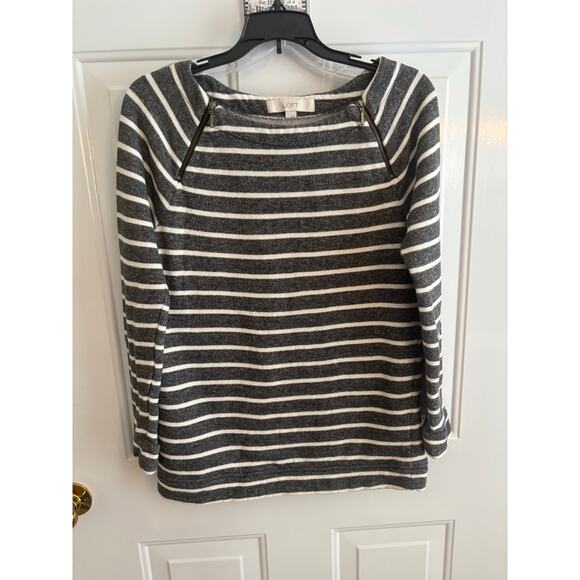 Ann Taylor LOFT Gray White Striped Cotton Blend Long Sleeve Sweater Size Small - Picture 3 of 10